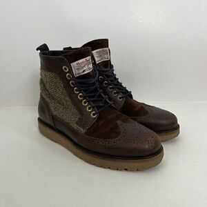 Fred Perry Northgate Brown Leather/Suede Harris Tweed Boots Mens US 7.5 Wingtip